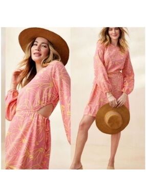 Women's Pink & Yellow Floral Cutout Mini Dress